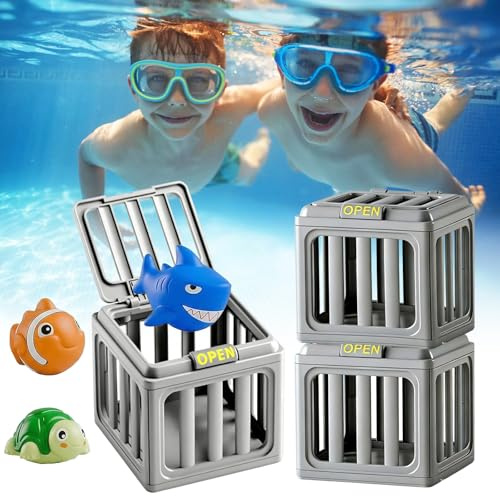 KORVANO Giocattolo Subacqueo di Salvataggio, Giocattolo per la Piscina per Bambini, Set di Personaggi Subacquei Colorati con Animali, Gabbia per Piscina con Animali Galleggianti