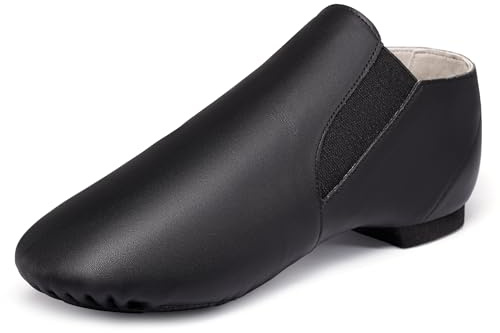 Dynadans Unisex Leather Upper Slip-on Jazz Shoe with Elastics for Women and Men's Dance Shoes Black 5.5M