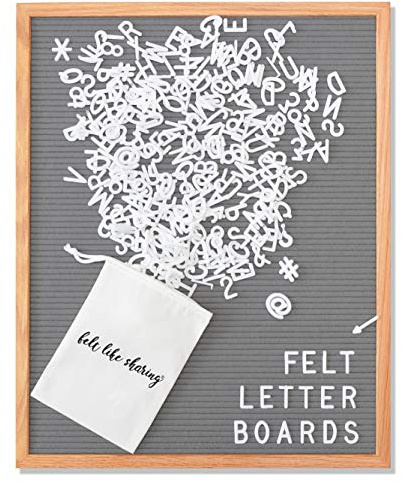 Felt Like Sharing Letter Board (Gray Felt - 16”x20”) – Changeable Message Board with 3 Sets of Felt Board Letters for Home, Office & Aesthetic Room Decor – Wall Letterboard Signs In Oak Frame