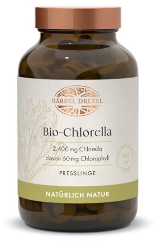 Chlorella Presslinge mit 2400 mg Algen-Pulver pro Tagesdosis ohne Zusätze, Vegan (360 Stk) 100% Vegane Herstellung Deutschland Chlorophyll Tabletten Naturheilkunde BÄRBEL DREXEL®