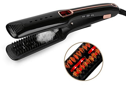 EMIIQ Férula para el cabello recto Alise el cabello Alise el cabello multifunción vapor peine del cabello recto Infrarrojo iones negativos herramienta de peluquería Cabello liso peine del masaje del c