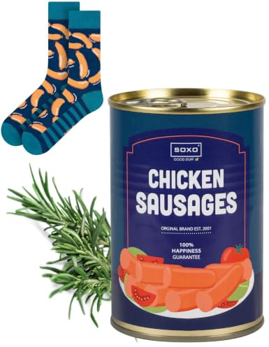 soxo Cadeau Gourmand Coffret - Fan De Saucisson Chaussettes Homme 40-45 | socks pour amateur viande, idée anniversaire drôle
