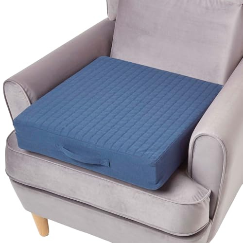 HOMESCAPES - Cuscino per poltrona trapuntato Navy Blue con copertura rimovibile, 50 cm quadrato, 10 cm di profondità, cuscino ortopedico in schiuma rigida, poggiasedile con morbida copertura lavabile