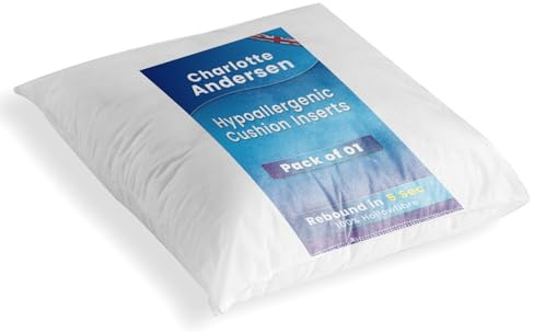 Charlotte Andersen – 1 pack 15x15 Inch Cushion insert Square Inners, Anti-Allergy Insert Pads 38cm x 38cm Pure Hollowfibre Filling- Made In UK (1, 15 x 15 Inches (38cm x 38cm))