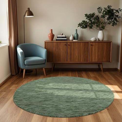 Paco Home Tapis Intérieur Et Extérieur Balcon Terrasse Tapis Cuisine Monochrome Moucheté, Dimension:80 cm Rond, Couleur:Vert