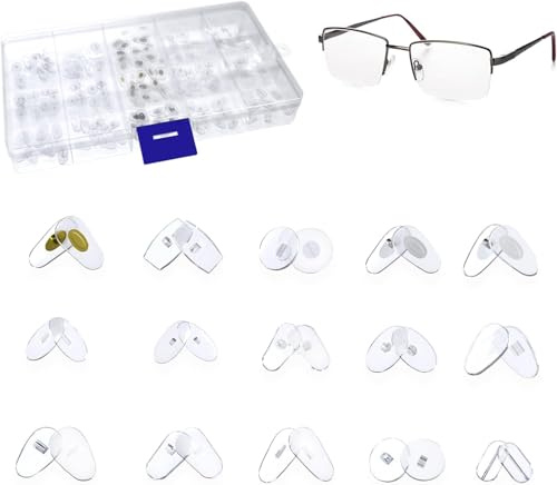 MMOBIEL 150 Pairs Eyeglass Repair Kit Clear Transparent Eye Glasses Nose Support Pads for Eyeglass Sunglass - 15 Different Shapes