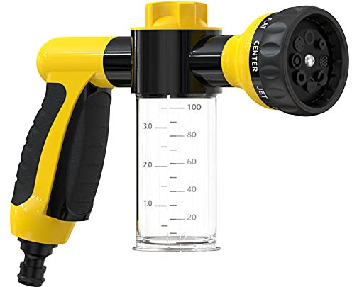 Garden Hose Nozzle, High Pressure Spray Gun Nozzle, 8 Spray Patterns for Watering Plants, Lawn, Patio, Cleaning, Showering Pet with 3.5oz/100cc Soap Dispenser Bottle