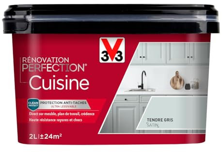 V33 Peinture de rénovation cuisine, Rénovation perfection Tendre gris satin 2L