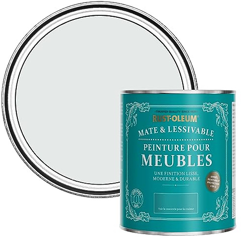 Rust-Oleum hellgrau Möbelfarbe mit Matt-Finish, geruchsarm und wasserbasiert für Innenholz - Monaconebel 750ML