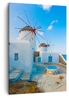 ARTTOR Bilder auf Leinwand 50x70 cm Wandbild Landschaften Maritim - 2424 | Griechenland Insel Küste Vertikal Klein Wanddekoration Wohnzimmer Schlafzimmer Wandkunst Wanddeko Kunstdruck Küche ARTTOR