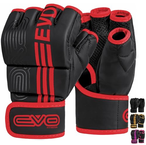 EVO Fitness Guantes MMA Negros Mate Guantes de Artes Marciales Guarnición de Combate Hombres Muay Thai Cage Lucha Boxeo Deportes de Combate Mujeres Rosa UFC Punching Bag Entrenamiento (Rojo, S)