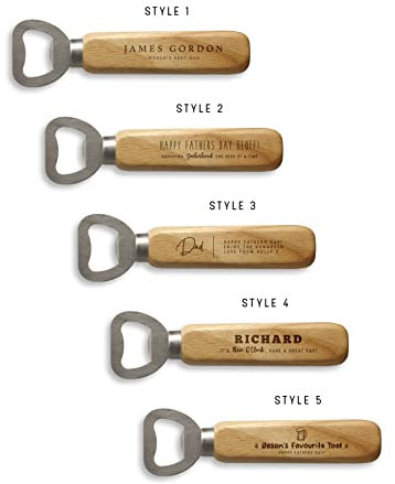 Personalised Natural Wooden Handle Bottle Opener, Custom Gift for Birthday, Father’s Day, Christmas, Wedding Anniversary, Valentine’s Day, Gift for Him, Dad, Grandad, Groomsmen (Style 1)
