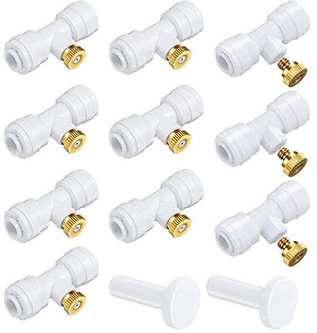 HUAZIZ Kit de Boquillas de Nebulización de Latón, 10 Boquilla + 10 Asiento Nebulización Boquillas para Sistema de Enfriamiento Exterior y Control de Polvo de Paisajismo en Invernadero, Blanco