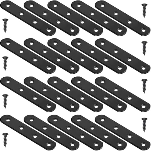 8 Pack Black Straight Brace Brackets 4 Inch Stainless Steel Flat Mending Plates, Heavy Duty Repair Fixing Joining Brackets for Wood Furniture with Screws