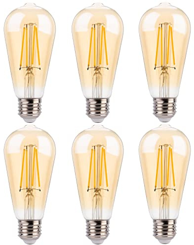 FLSNT ST19 LED Edison Bulbs 40W Equivalent, 4W Amber Glass Vintage Light Bulbs, 2200K Warm White Dimmable, High CRI 90+, 400LM E26 Base, Decorative LED Filament Bulbs for Pendant, Chandelier, 6 Pack