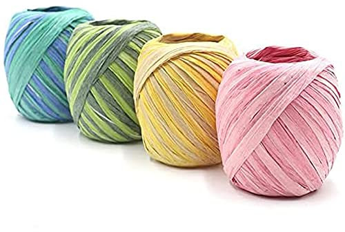 Banzimiao Raffia-Papier Band, 4 Rollen, Bunt, 3 cm x 20 m, für Geschenkverpackung, Basteln, Heimwerken, DIY-Projekte, Alltag, Feierlichkeiten, Grün, Blau, Pink, Gelb