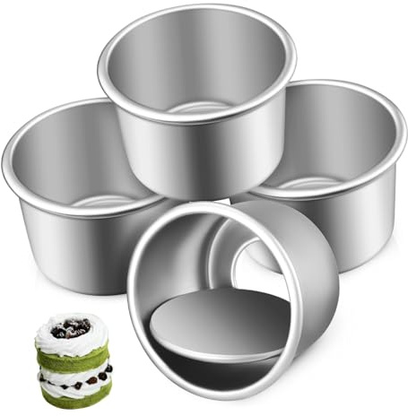 Veemoon 4pcs Small Round Cake Pans Set 2 Inch Removable Bottom Aluminum Alloy Mini Cake Tins for Baking and Desserts