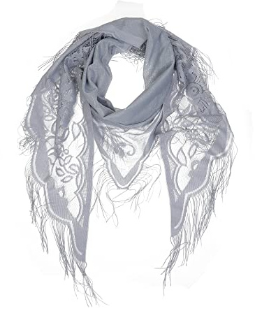JK Home Floral Lace Triangle Shawls Wraps with Tassels, Hollow Out Soft Mesh Fringe Scarf 184cm for Wedding Evening Party, Women Scarves Bikini Cover Up