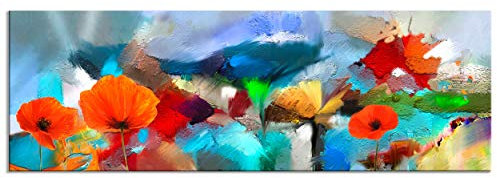 decomonkey - Tableau Acoustique Abstrait 120x40 1 Pièce - Impression sur Toile Décoration Maison Isolation Peinture Image Phonique Déco Bureau Abstraction coloré fleurs nature plantes