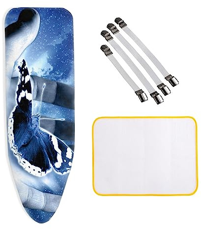 Extra Large Ironing Board Cover 160x60cm, Adjustable Ironing Board Cover XXL, Scorch Resistant Coating - Extra Thick Padding 4 Clips and Anti-iron Cloth