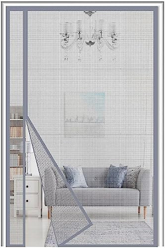 Fliegengitter Tür Magnet 120x210cm Seitenöffnung Fiberglas, Reversible Links Rechts Balkontür Fliegengitter Insektenschutz Fliegenvorhang ohne Bohren für die Balkontür Terrassentür，Grau