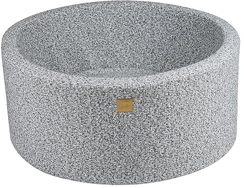 MEOWBABY Bällebad Baby - Rund 90x40cm Baby Pool für Kinder ohne Bälle, Boucle, Grau Melange