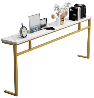 Schlanker Sofatisch, Industrieller Konsolentisch Mit Metallrahmen, Rechteckiger Beistelltisch, Schmaler Langer Bartisch Für Küche, Wohnzimmer, Eingang, Höhe 80 Cm(Size:80*20*80cm,Color:Gold)