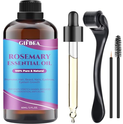 Organic Rosemary Oil for Hair Growth,100% Pure Undiluted Rosemary Essential Oil w/Hair Roller for Scalp & Skin Care,Non-Greesy Hair Growth Oil Serum Hair Loss Treatment for Women Men Eyebrow Eyelash