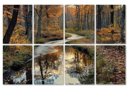 Acoustical Soundproof Wall Panels Campion Autumn River Scene Tranquil Sunset Picture Self-Adhesive Art Acoustic Panels Reduce Room Echo Reverberation Acoustic Treatment Wall Decor
