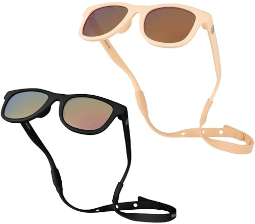BABY SUNNIES 2 paia di occhiali da sole polarizzati per bambini – nero e pesca – occhiali da sole infrangibili e flessibili per bambini da 0 a 24 mesi, Nero e pesca
