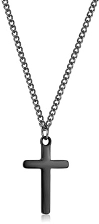 CERSLIMO Cross Necklace for Boys Girls, Stainless Steel Cross Chain Necklace with Chain-40+5CM | Black Small Size Cross Necklaces Easter Gifts for Children Birthday Christmas Thanksgiving Day
