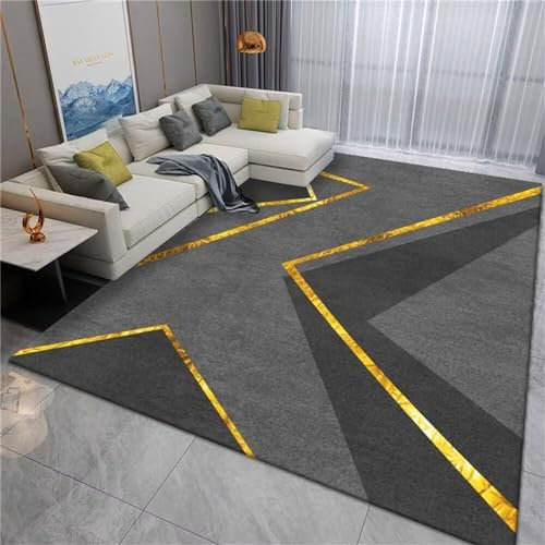 RUGMRZ Webteppich Teppich Klein Einfacher Grauer geometrischer Design-Restaurantteppich Bequeme weiche gelbe Linien mit Eingangsbereich 70X140CM