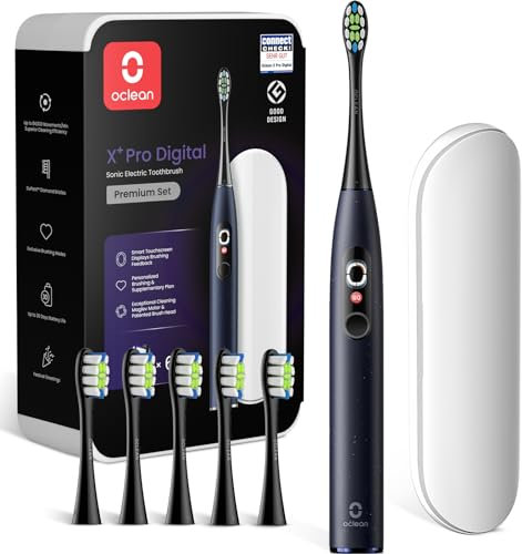Oclean Cepillo electrico sónico X Series Pro Digital Travel Set, 6 Cabezales, Estuche de viaje, Pantalla táctil inteligente, 3 Modos, Función de cepillado suplementario, 30 días, IPX7, Estrella Morada