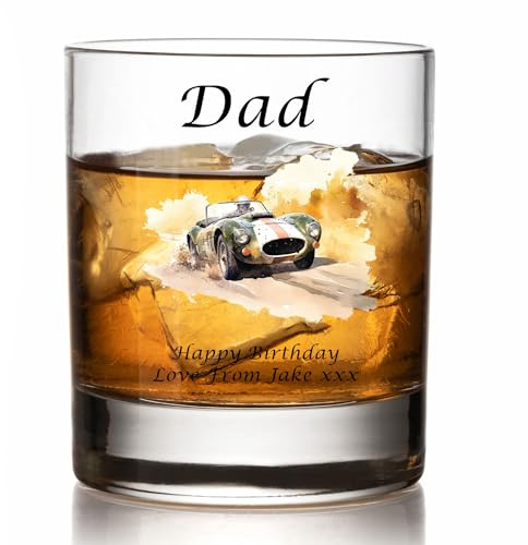 ukgiftstoreonline Personalised Dad Whiskey Glass Gift Boxed with Vintage Car