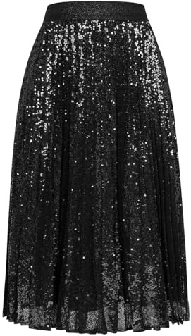 Jupe Femme Été Taille Élastique Midi Jupe Plissée Noir Femme Festive Uni L Noir -1