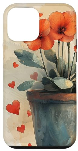 Coque pour iPhone 12 mini Cyclamen Plante en pot Cottagecore Hearts Graphic