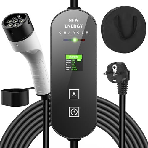 Typ 2 Ladekabel Schuko, 3.5KW 6-16A Tragbares Ladekabel EV Chargers mit Steuerbarer Digitalanzeige für Elektroauto, EV Ladegerät für Model 3/Y 3008/508, C5X, DS7, GLA, Q3, X3 (3.5kW 16A)