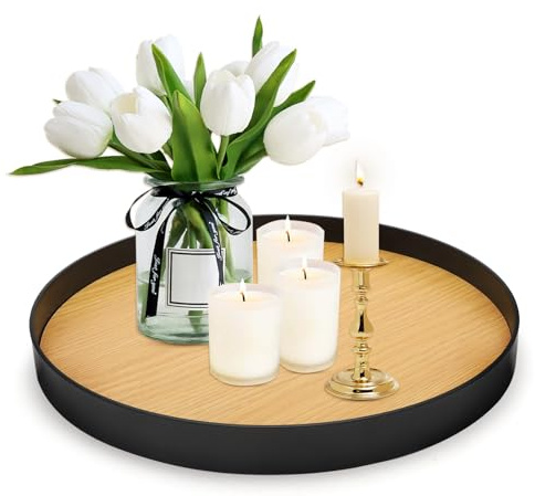 Modern Minimalistic Decorative Round Candle Tray, Table Centerpiece Perfume Plate Organiser Display, Serving Tray for Tea Coffee Snack Food Home Decor Ø 26 cm