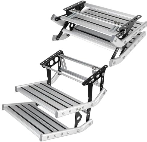 ASumPio RV Klappbare Einstiegstreppe für Anhänger, Aluminiumlegierung, manuell einziehbar, mit LED-Leuchten,Withoutlights