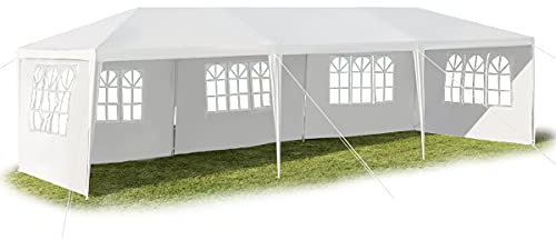 KOMFOTTEU 3 x 9 m paviljong vikbar, trädgårdspaviljong med UV-skydd, festtält med 5 avtagbara sidoväggar, vikbar paviljong trädgårdstält öltält för fest, bröllop