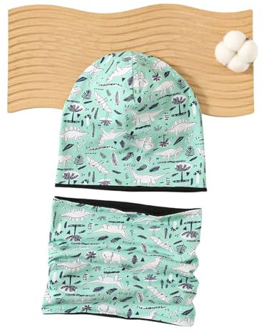 Kinder Mütze & Loop Schal Set, Baby Kinder Baumwolle Mütze Schal Set, 95% Baumwolle Mütze Schlauchschal Warme Wintermütze Strickmützen für Herbst Winter Frühling für 5-15 Jahre Jungen(Ohne Samt)