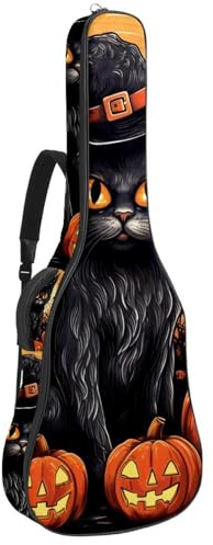 Bassgitarrentasche mit Halloween Katze Kürbis 22, Akustikgitarrentasche 101,6 cm E-Gitarrenkoffer, wasserdichte Oxford E-Gitarre Gigbag für akustische klassische Gitarre, Ukulele,