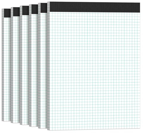 Bloc de notas A4 cuadriculado, 6 bloc de notas cuadriculado A4, 30 hojas/60 páginas, A4, cuadriculado con borde, 70 g/m², cuadriculado para bloc escolar, papel encolado, papel