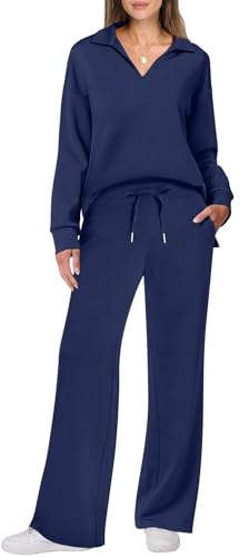 Ensemble de détente pour femme - Tenue de voyage deux pièces - Ensemble de jogging pour femme - Jambe large - Vêtement de détente ample et confortable, noir foncé, M