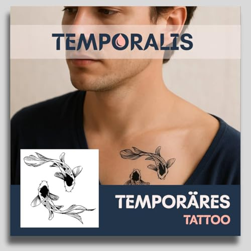 Fake Tattoo Koi – Temporalis® | Temporäre Tattoos für Erwachsene – EU-zertifizierte Kosmetik, vegan & wasserfest – Hält 1 bis 2 Wochen [ Koi-Duo ]