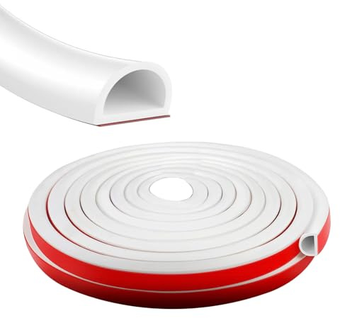 Türdichtung Dichtungsband Selbstklebend, 5M/10M Gummidichtung Tür Dichtung, Haustür Dichtung Flexibel für Anti -Kollision/akustisch/wasserdicht/staubdicht (Weiß, 5Mx9x8MM)