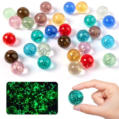 30 PCS Marbles for Kids,Glow In The Dark Glass Marbles,16mm Coloured Marble