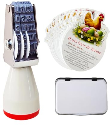 Homvik Tampon Dateur Manuel pour Œufs et Enveloppes, Marquage en Caoutchouc 4mm, pour les Poules Canard Turquie Oeufs D'oie (50 cartes)