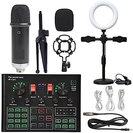 Kit de Carte Son Kit de Microphone à condensateur de Studio Professionnel Kit de Micro WXH1000 avec Carte Son en Direct Configuration de Studio Bluetooth karao