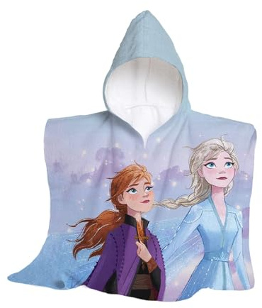 hermet, Disney, Frozen, Telo Mare Con Cappuccio, Poncho Mare Maxi da Bambino, 60x60 cm, Asciugamano da Spiaggia o Piscina, 100% Morbido Cotone
